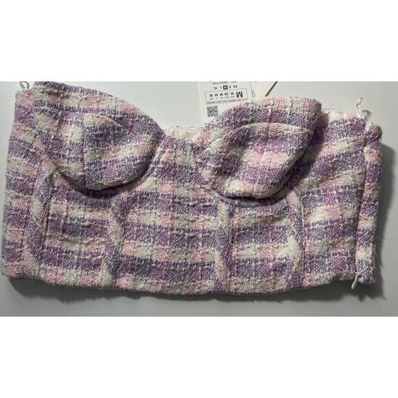 ZARA Fuzzy Purple Textured Plaid BRALETTE Lilac Knit  Size M BNWT Rare/Retired - Picture 1 of 6
